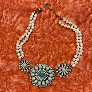 EUC J.Crew Faux Turquoise & Pearl statement necklace